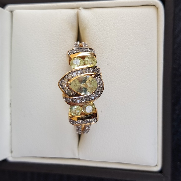 Rare Natural Chrysoberyl and White Zircon Ring - Picture 1 of 7